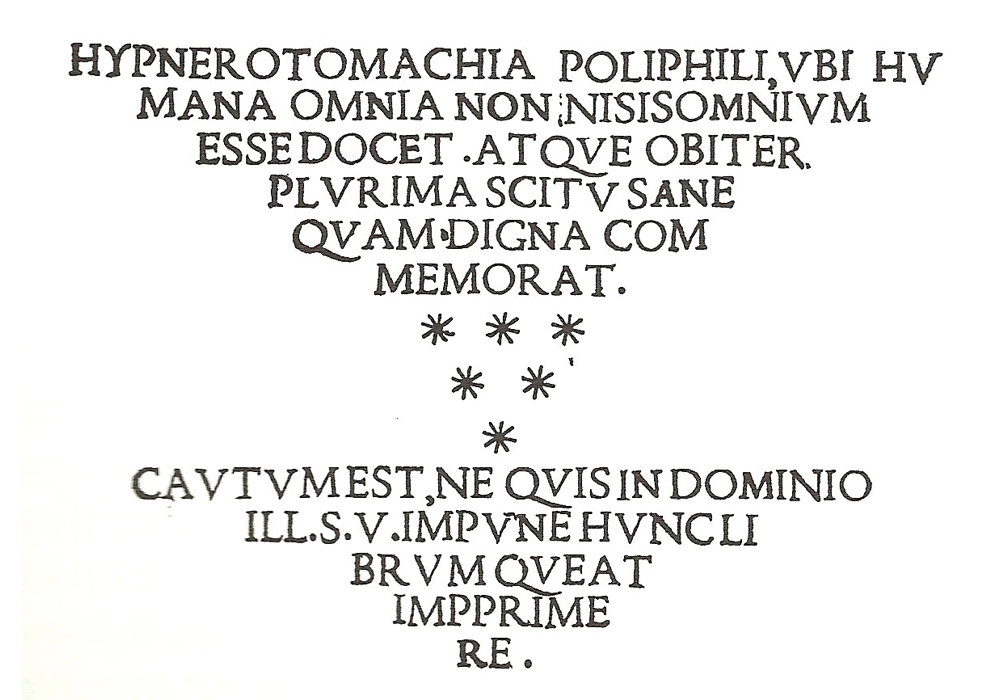 Hypnerotomachia Poliphili-Columna-Manuzio-Incunables Libros Antiguos-libro facsimil-Vicent Garcia Editores-1Titulo